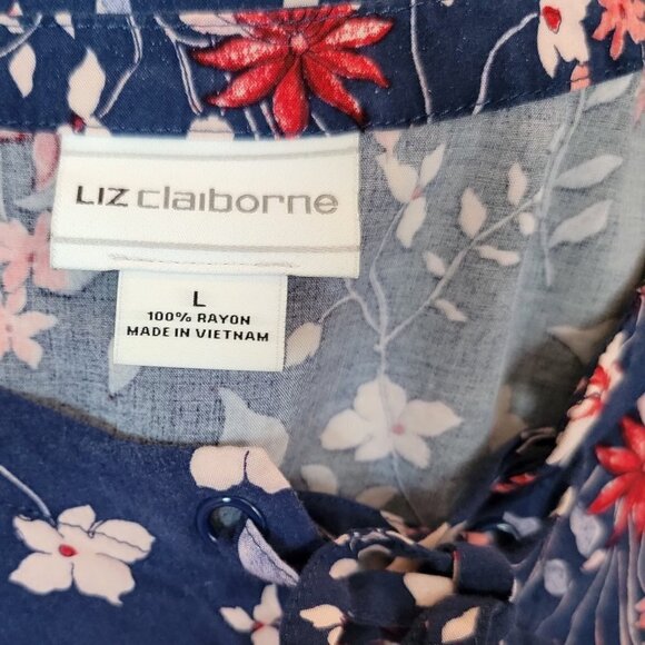 Liz Claiborne Blue and Pink Floral Short Sleeve Blouse in Size Large - Picture 5 of 5
